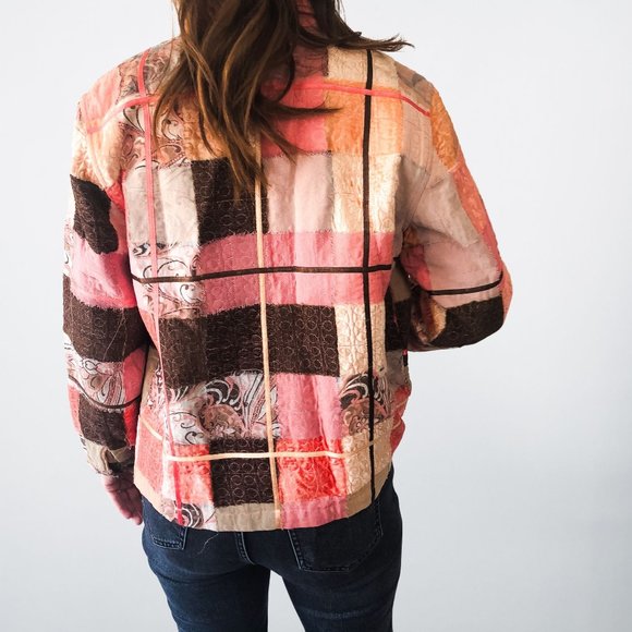 Vintage Pink Mix Pattern Button Up Patchwork Jacket - M - Picture 3 of 7